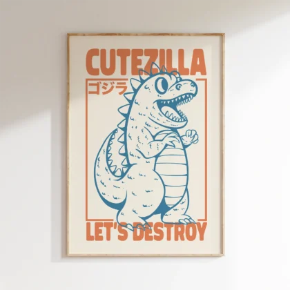 Wandbild mit Godzilla – Süß, aber zerstört alles