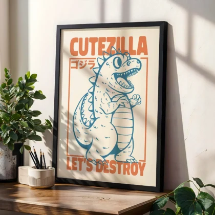 Wandbild mit Godzilla – Süß, aber zerstört alles