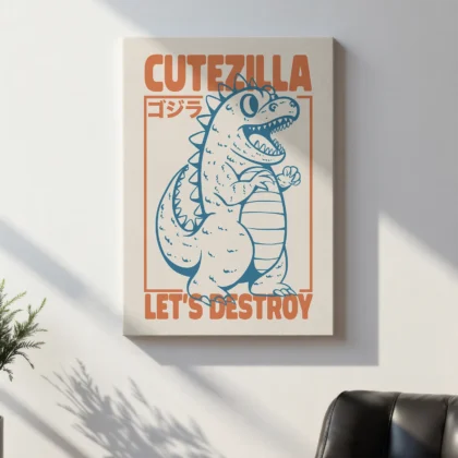 Wandbild mit Godzilla – Süß, aber zerstört alles