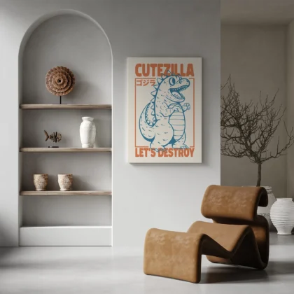 Wandbild mit Godzilla – Süß, aber zerstört alles