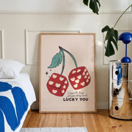 Retro Wandbild Kirschen und Würfel