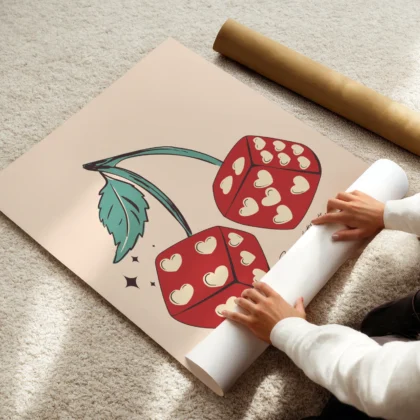 Retro Wandbild Kirschen und Würfel