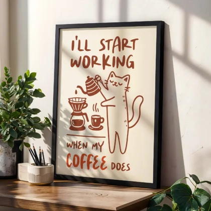 Cat Wall Art – Coffee First