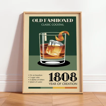 Retro Wandbild – Old Fashioned Cocktail Rezept