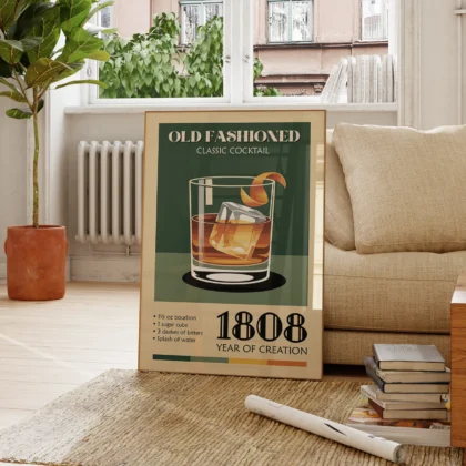 Retro Wandbild – Old Fashioned Cocktail Rezept