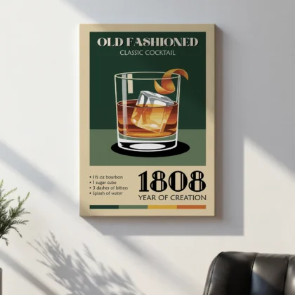 Retro Wandbild – Old Fashioned Cocktail Rezept