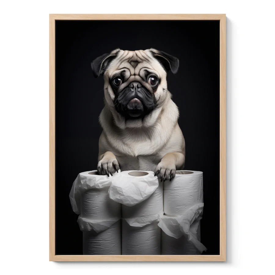 Pug Wall Art – Funny Dog Bathroom Print
