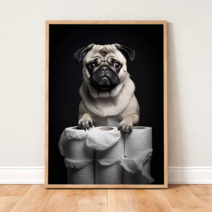 Wandbild – Mops mit Toilettenpapier
