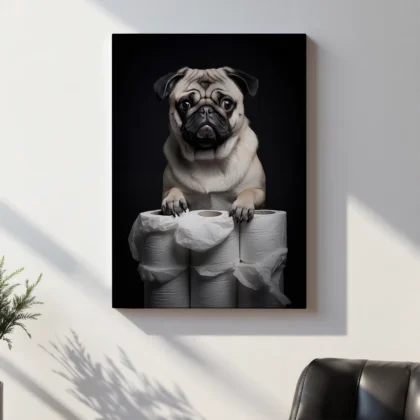 Wandbild – Mops mit Toilettenpapier