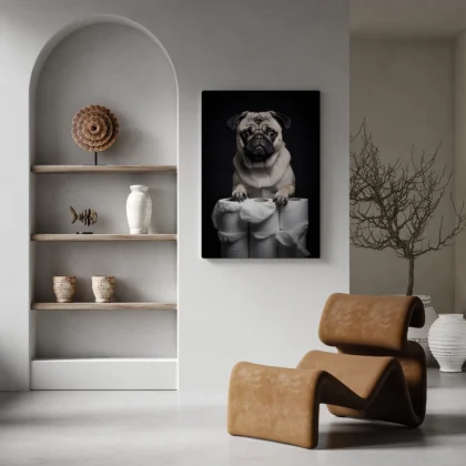Wandbild – Mops mit Toilettenpapier
