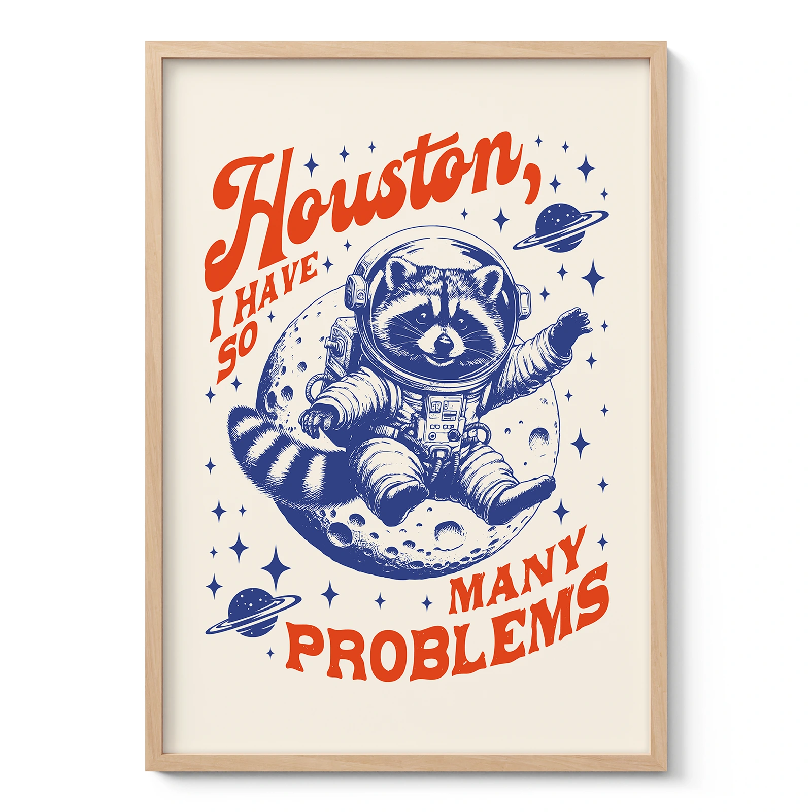 Wandbild – Astronaut Waschbär (Blau)