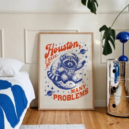 Wandbild – Astronaut Waschbär (Blau)