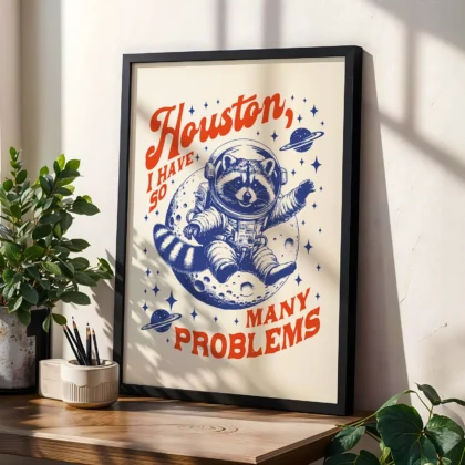 Wandbild – Astronaut Waschbär (Blau)