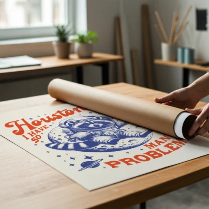 Wandbild – Astronaut Waschbär (Blau)