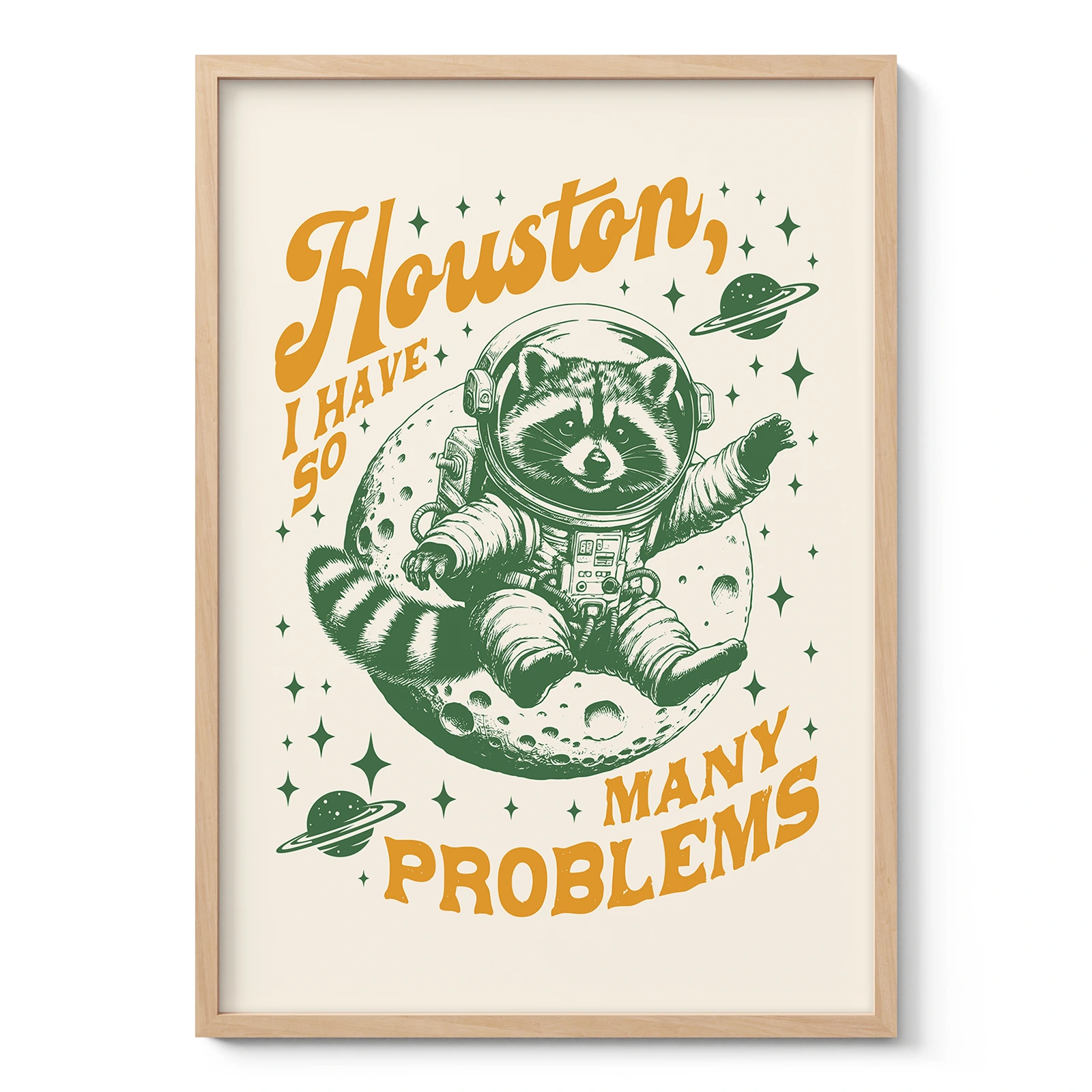 Raccoon Astronaut Wall Art – Green