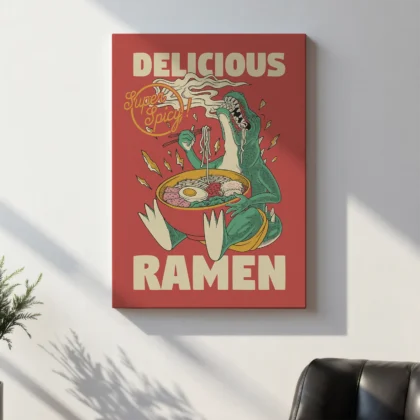 Super Spicy Ramen Wall Art – Dinosaur Poster or Canvas Print