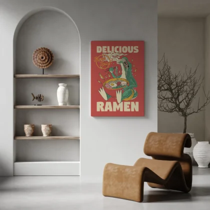 Super Spicy Ramen Wall Art – Dinosaur Poster or Canvas Print