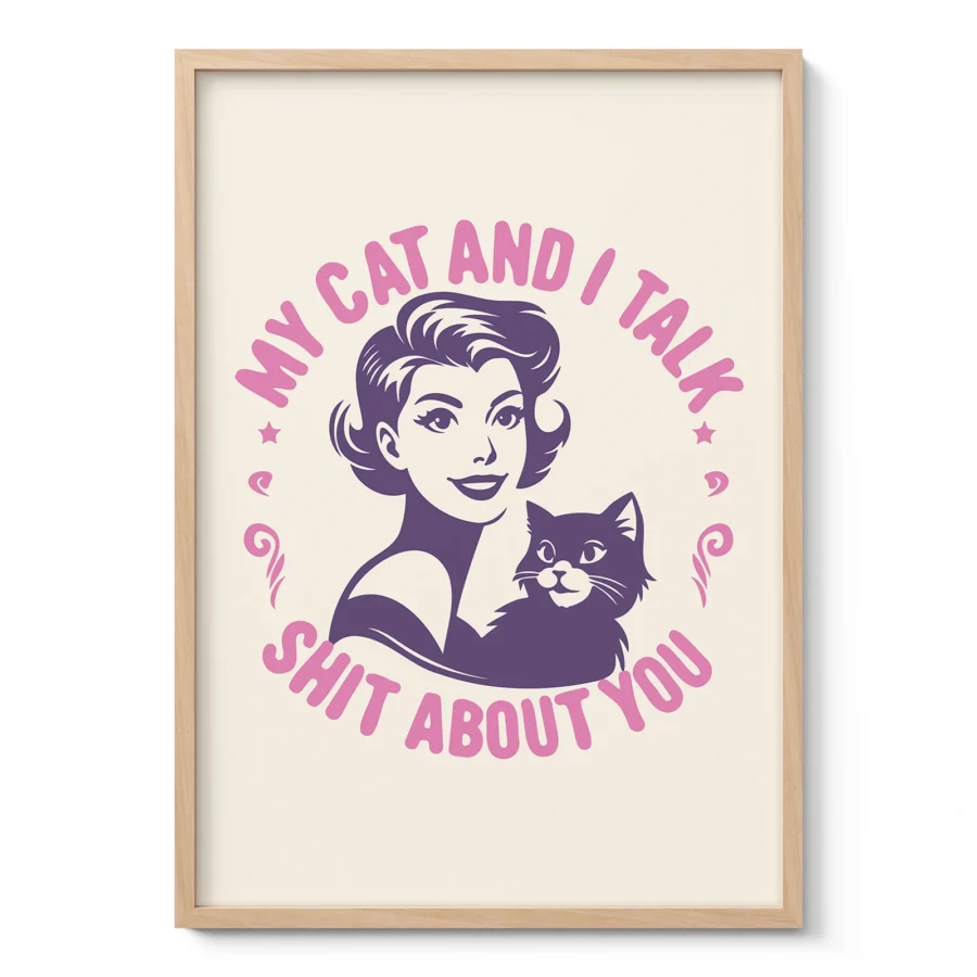 Retro Lady with Cat – Wall Art