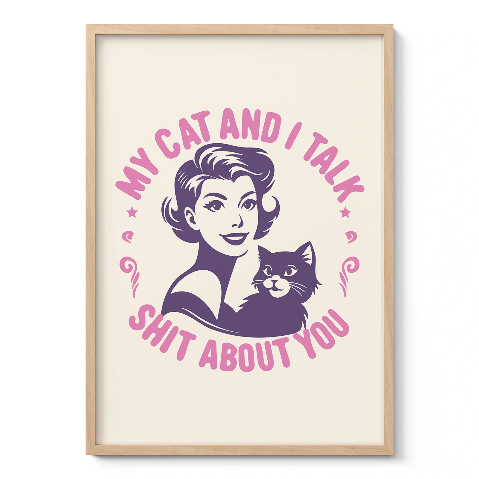 Retro Lady with Cat – Wall Art