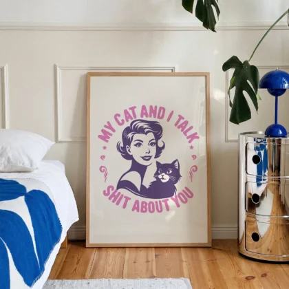 Retro Lady with Cat – Wall Art