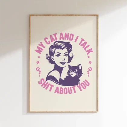 Retro Lady with Cat – Wall Art