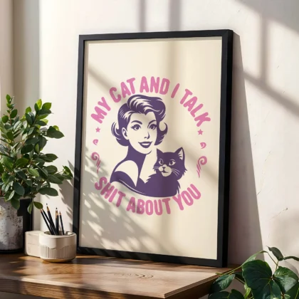 Retro Lady with Cat – Wall Art