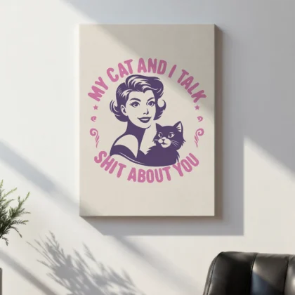 Retro Lady with Cat – Wall Art