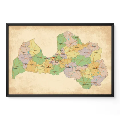 Retro Latvia Map Wall Art