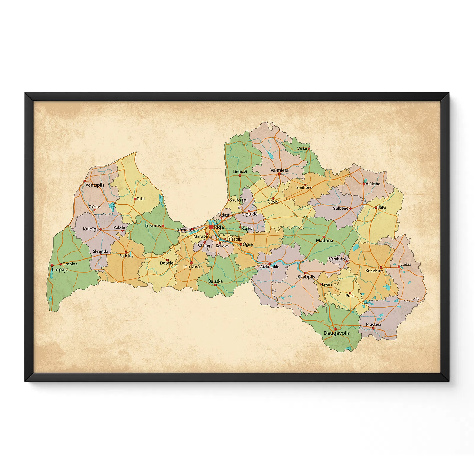 Retro Latvia Map Wall Art