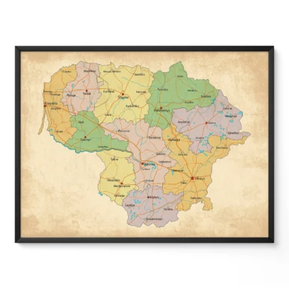 Retro Lithuania Map Wall Art