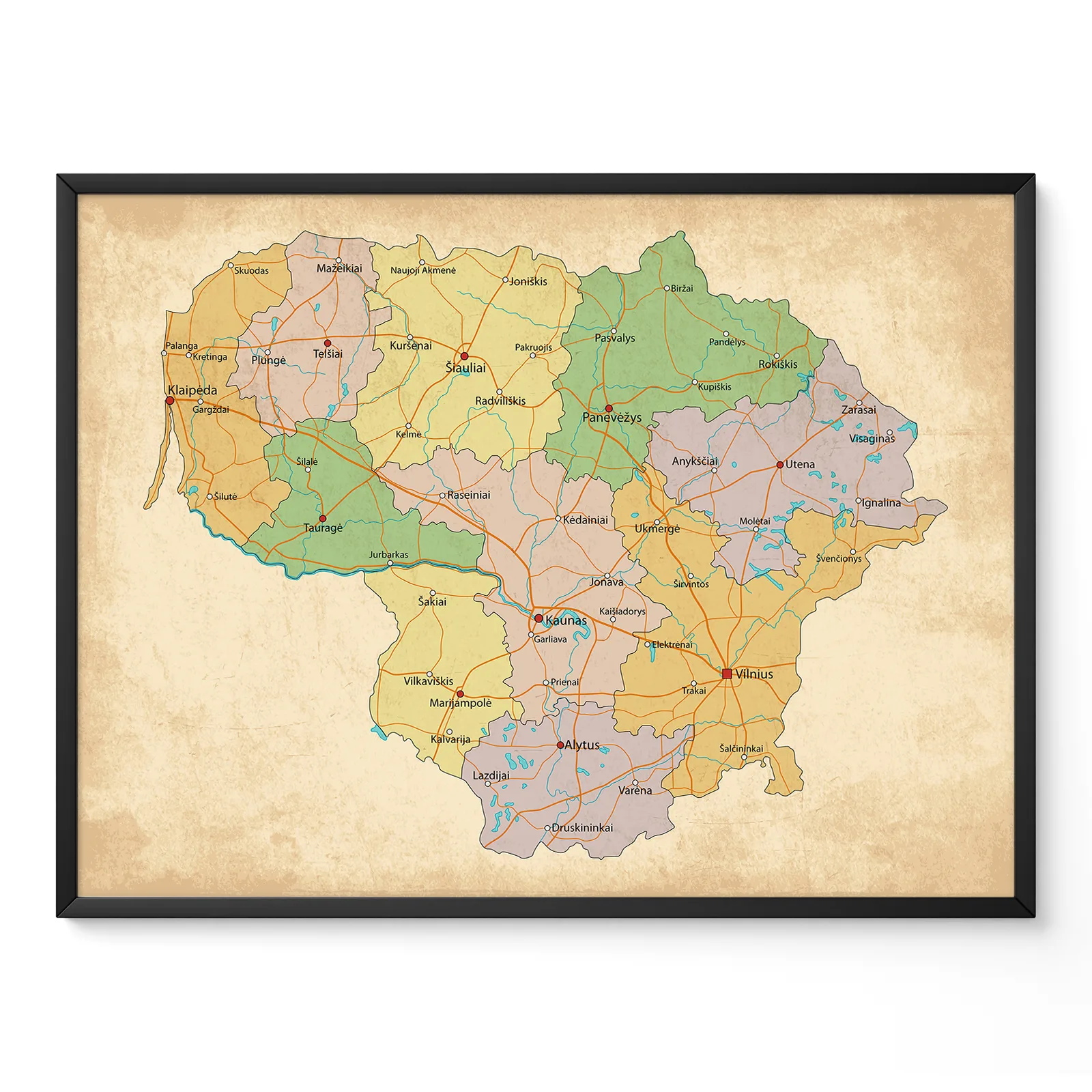 Retro Lithuania Map Wall Art