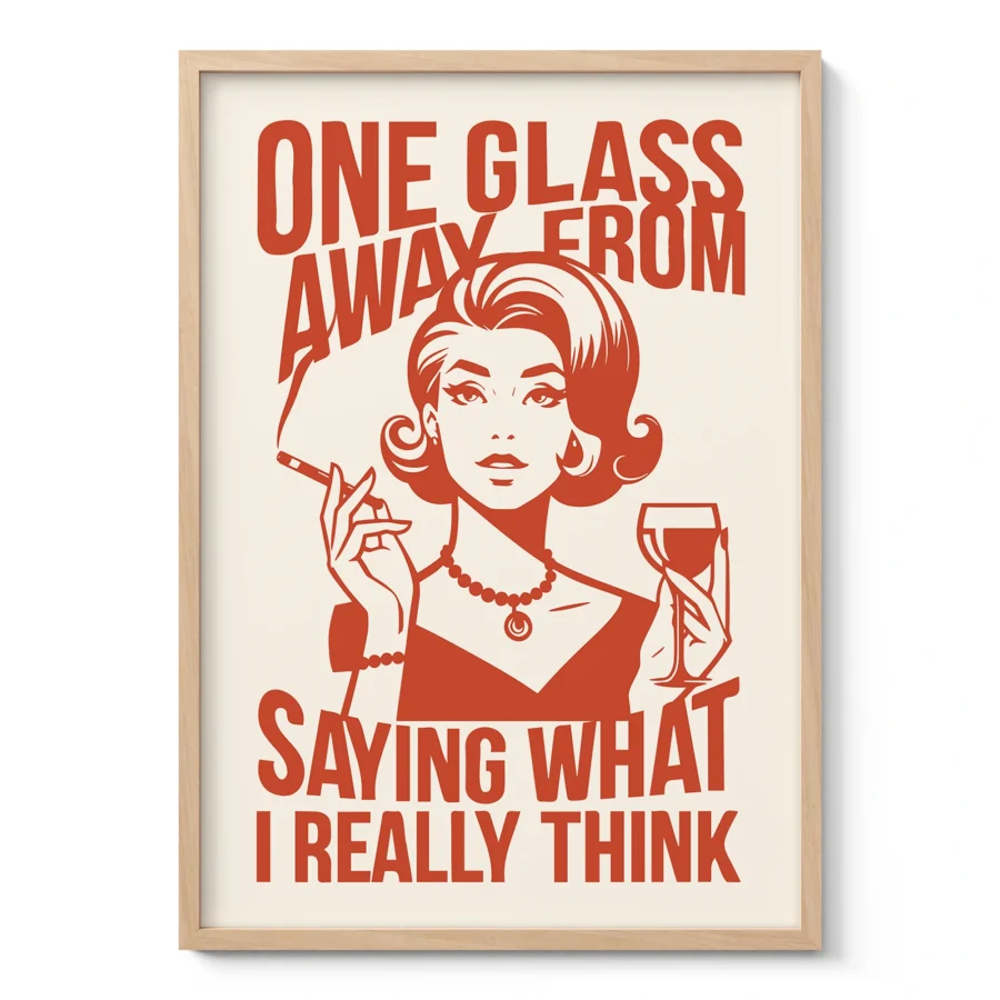 Retro Woman Wall Art – One Glass Away From Truth