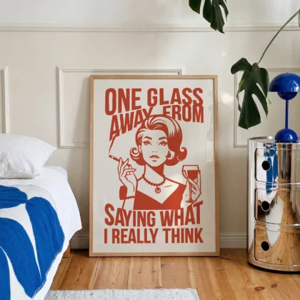 Retro Woman Wall Art – One Glass Away From Truth