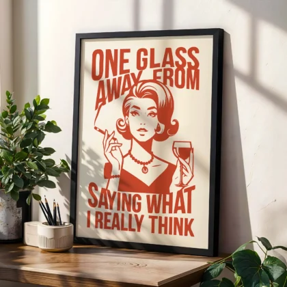 Retro Woman Wall Art – One Glass Away From Truth