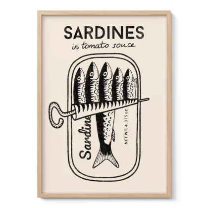 Retro Wandbild – Sardinen (Schwarz)