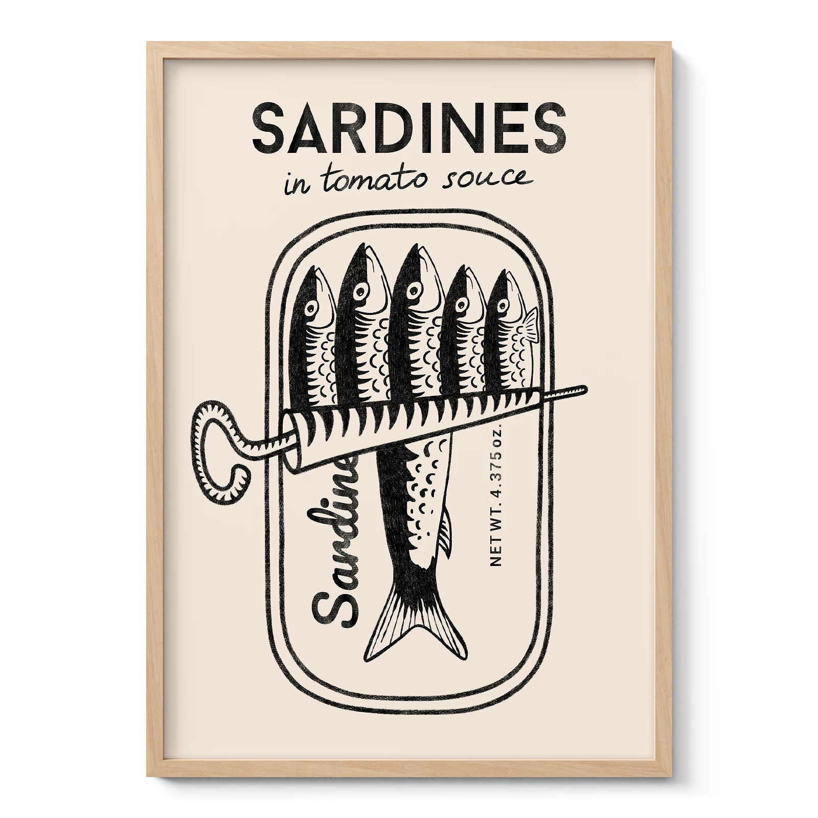 Retro Wandbild – Sardinen (Schwarz)