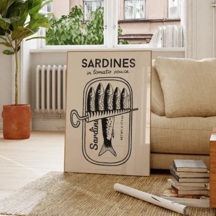 Retro Wandbild – Sardinen (Schwarz)
