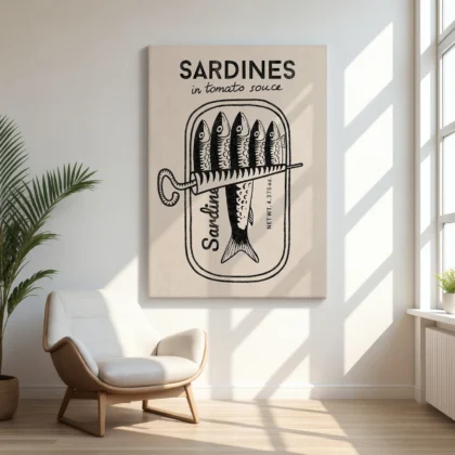 Retro Wandbild – Sardinen (Schwarz)