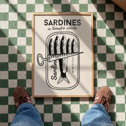Retro Wandbild – Sardinen (Schwarz)