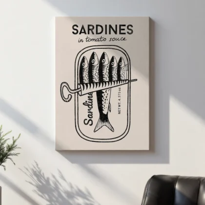 Retro Wandbild – Sardinen (Schwarz)