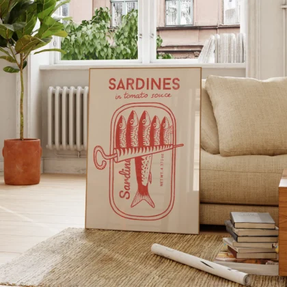 Retro Wandbild – Sardinen (Rot)