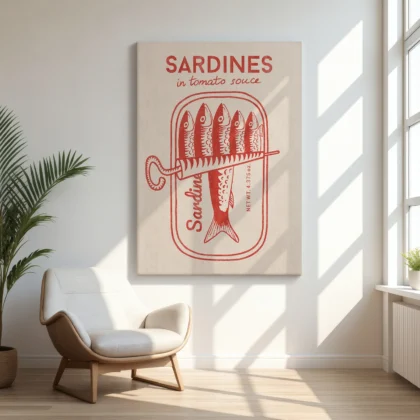 Retro Wandbild – Sardinen (Rot)