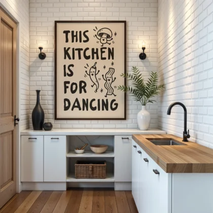 This Kitchen Is for Dancing Print – Black Wall Art