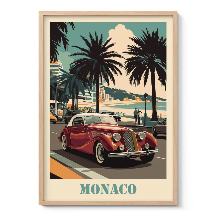 Wandbild – Monaco mit Retroauto