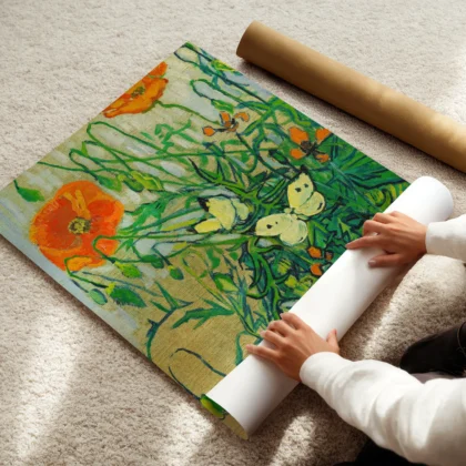 Vincent van Gogh paveikslas – Drugeliai ir aguonos