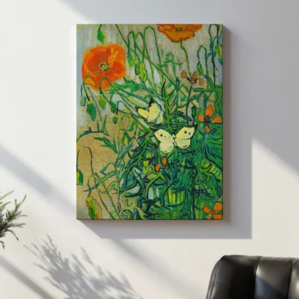 Vincent van Gogh paveikslas – Drugeliai ir aguonos