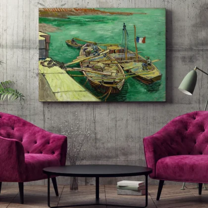 Vincent van Gogh paveikslas – Vyrai iškrauna smėlį iš baržų