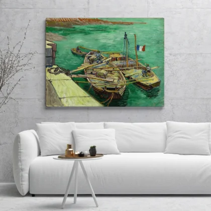 Vincent van Gogh paveikslas – Vyrai iškrauna smėlį iš baržų