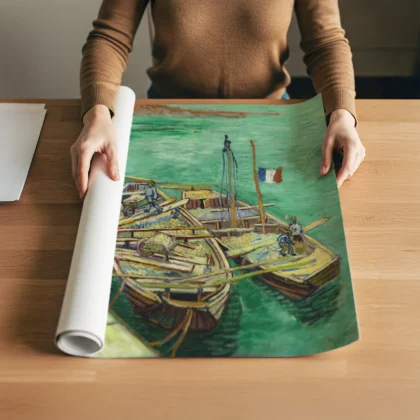 Vincent van Gogh paveikslas – Vyrai iškrauna smėlį iš baržų