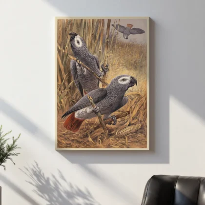 African Grey Parrot Poster – Vintage Bird Print